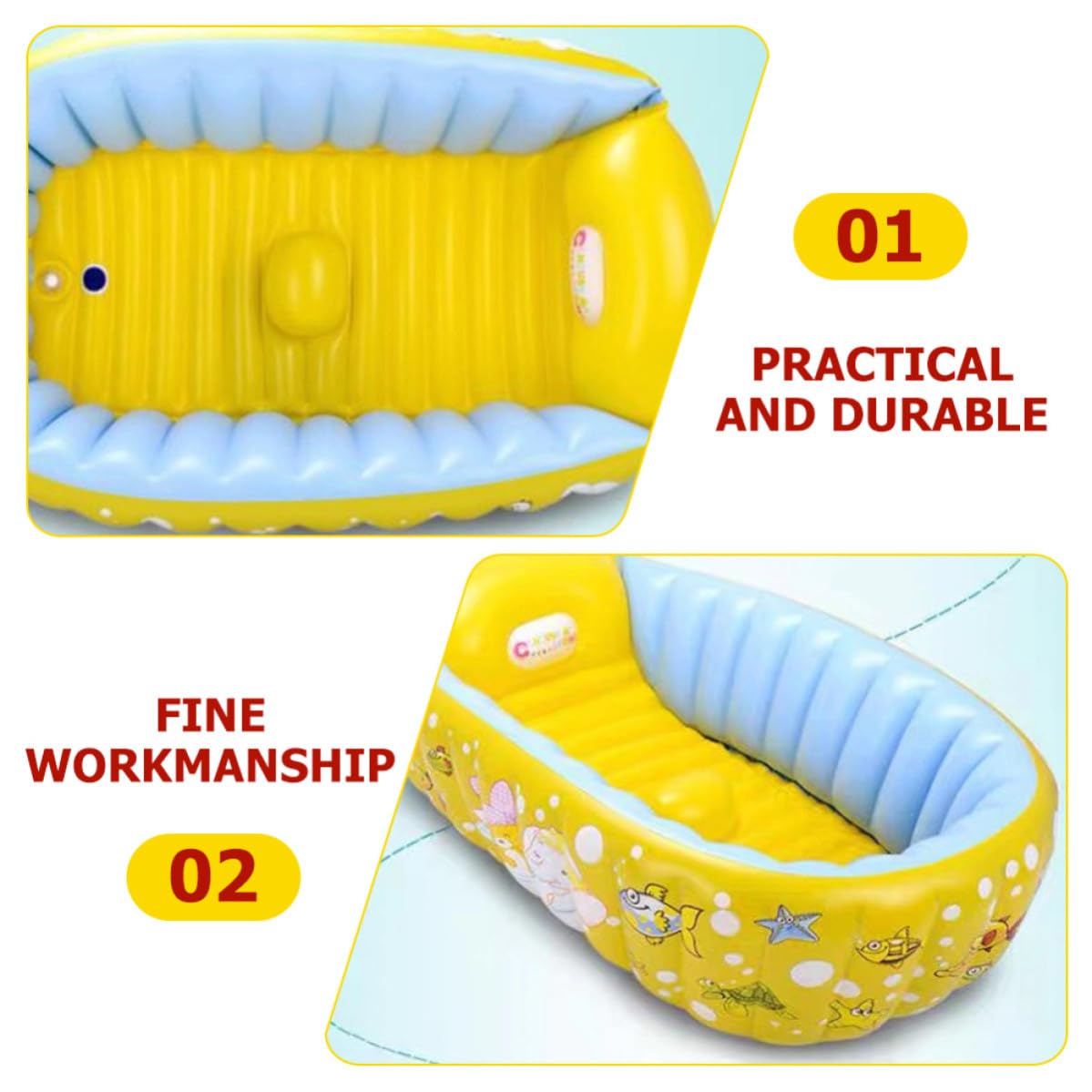 Vaschetta Bagno Gonfiabile per Bebè, Pvc Giallo | Design a Motivo Cartoon, Uso Interno e Gioco, Pratica e Facile da Riporre, Vasca Compatta
