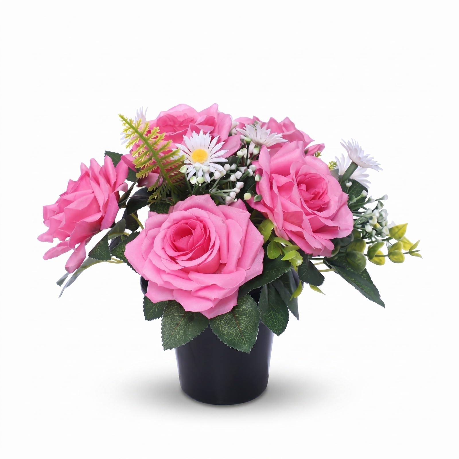 Pack of 1 Artificial Flowers for Graves in Pots 25cm | Pink Foilage Grave Flower Pots for Christmas | Premium Memorial Flowers for Cemeteries, Funerals & Elegant Lasting Tributes | All-Season Display — image 1