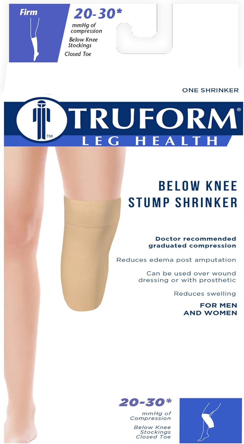 Truform-OTC Below Knee BK Stump Shrinker, Limb Compression with Ventilation, Amputee Care, Beige, Medium (12-16" Calf)