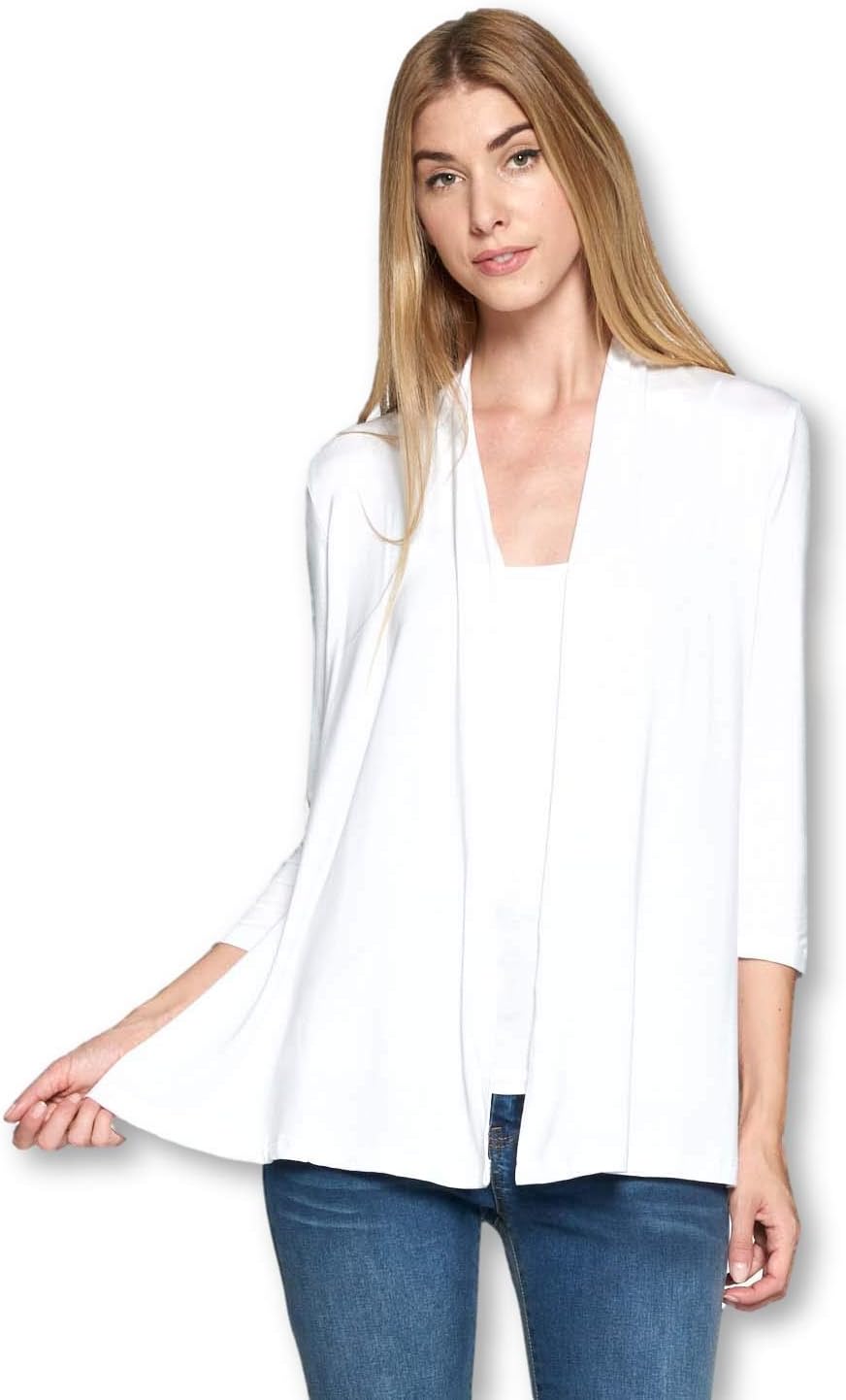 Women's 3/4 Sleeve Extra Soft Open Front Casual Flowy Viscose Made from Bamboo Cardigan
