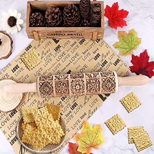 Foto von Weihnachten Geprägt Teigroller, 2021 NEU 3D Holz Nudelholz, Teigroller mit Prägung mit 9 verschiedenen Szenen, DIY Weihnachten Präge Nudelholz Backzubehör für Fondant Teig Pizza Amygline Keks