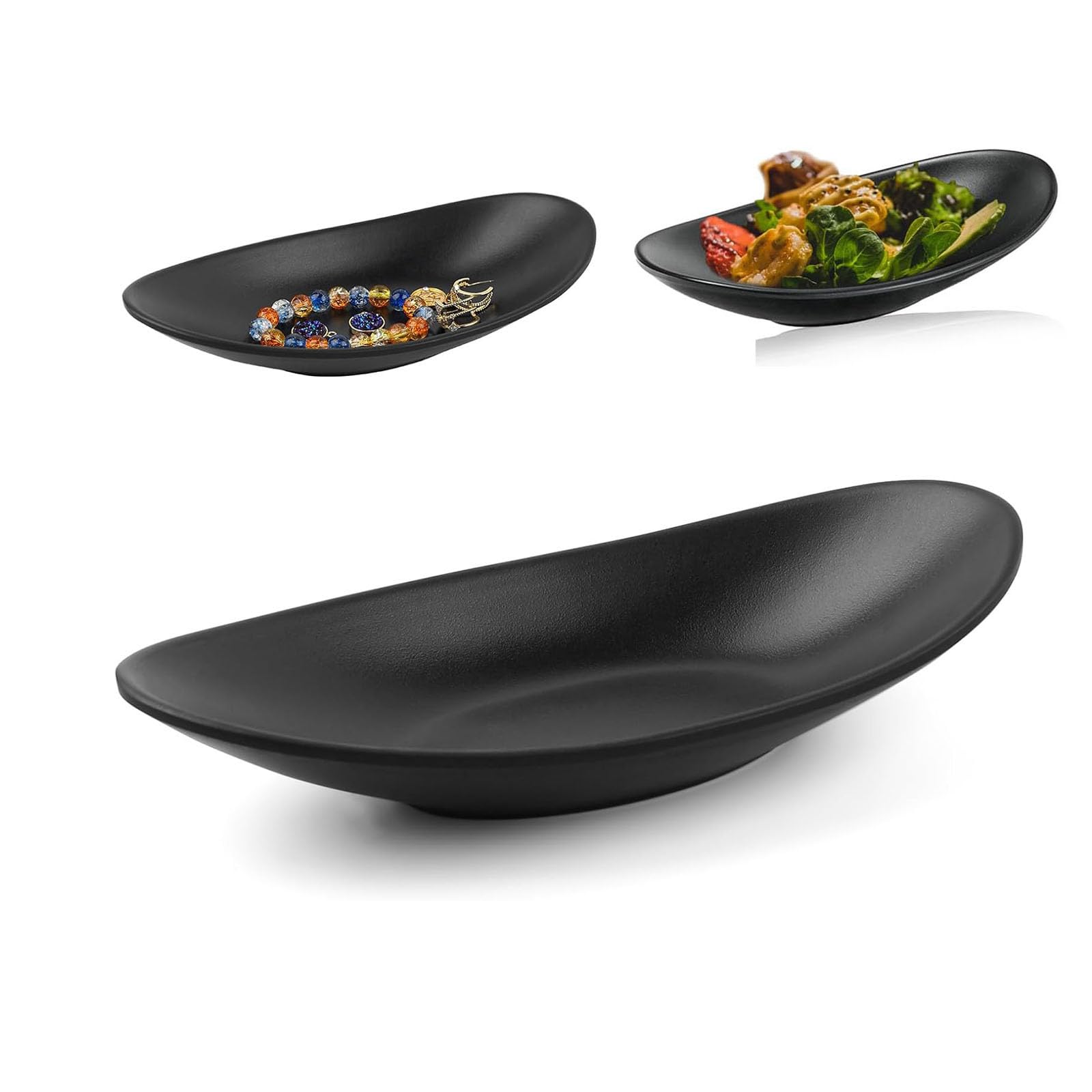 YANGWEN Oval Jewelry Tray & Key Bowl - Decorative Black Boat-Shaped Dish for Rings, Keys, Candy, Coins & Small Items - Stylish Tabletop Organizer for Bedroom, Bathroom or Entryway