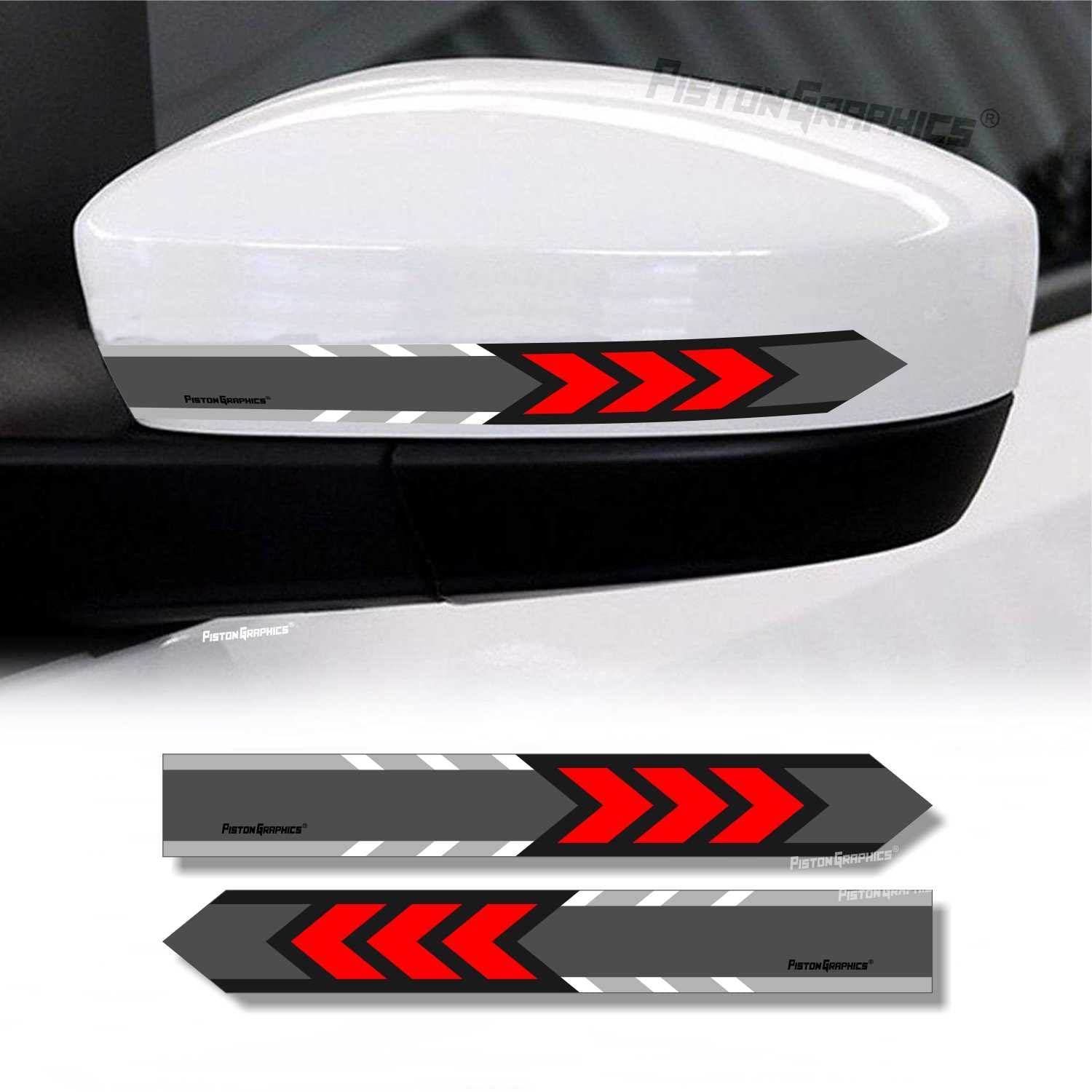 Piston Graphics Car Mirror Stickers Grey and red