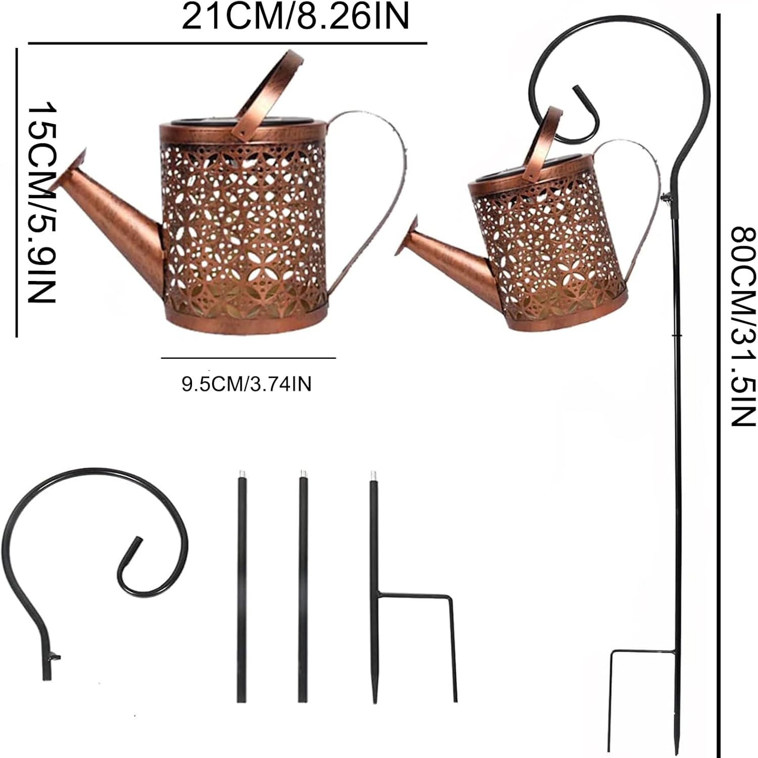 Solar Watering Can with Lights, Retro Metal Hanging Solar Lantern with String Lights, Solar Lanterns Outdoor Waterproof Garden Decor, Star Art Lamp Decorative for Walkway Backyard Patio Lawn