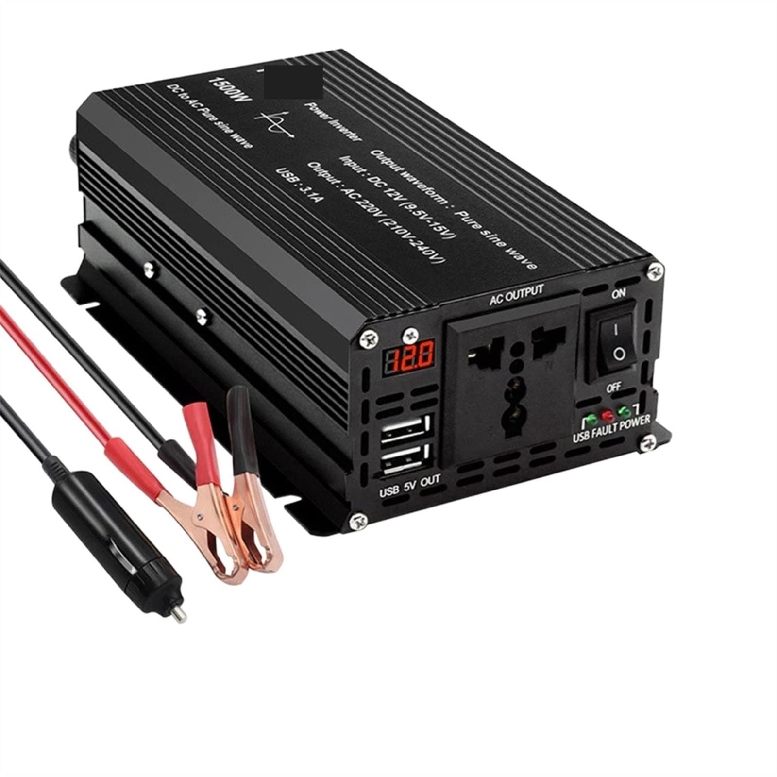 Przetwornica Napięcia, Czysta fala sinusoidalna Przetwornica napięcia 1500 W Samochodowa przetwornica DC 12 V do AC 220/230 Falownik sinusoidalny 220 samochodu(1500W)