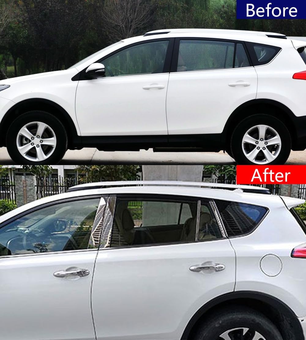 Car Accessories Fit for Toyota RAV4 2014-2018Car Middle Window Pillar Trim Cover Stainless Steel (Silver) 10 PCS