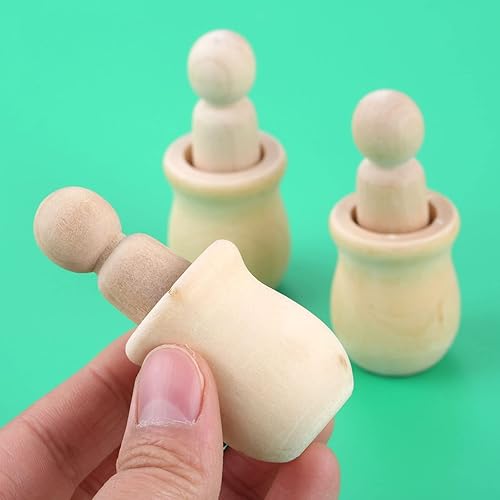 Miniatura 6 de 10 muñecos de madera con clavijas de madera, mini personas sin terminar de madera para manualidades, juego de juguetes de decoración sin pintar en