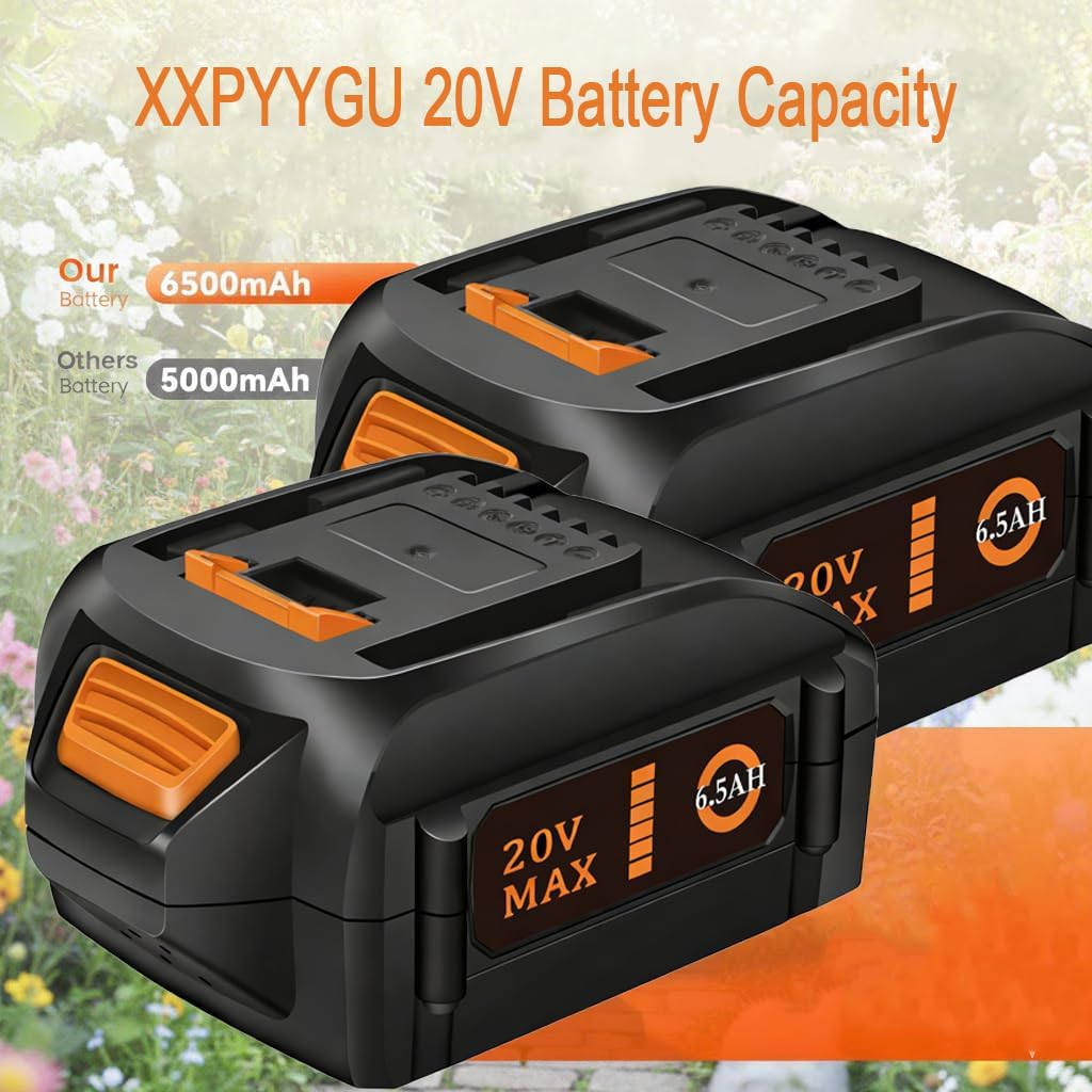 Replacement for Worx Battery 20V 6.5Ah - High Capacity Lithium-Ion Battery Pack Compatible with Worx 20V Series Tools