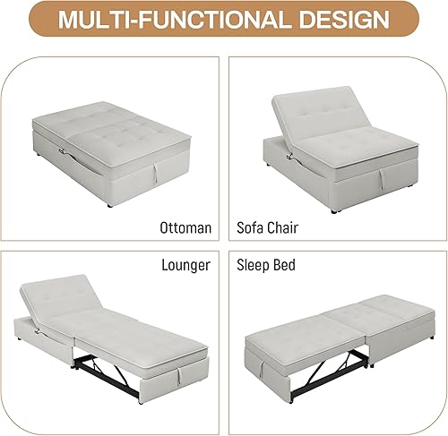 Miniatura 5 de EMKK Sofá cama convertible 4 en 1, sillón reclinable individual con respaldo, otomana plegable multifunción con bolsillo de almacenamiento y puerto
