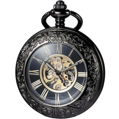 DerMacht Mechanical Pocket Watch Black, for Men Women Special Magnifier