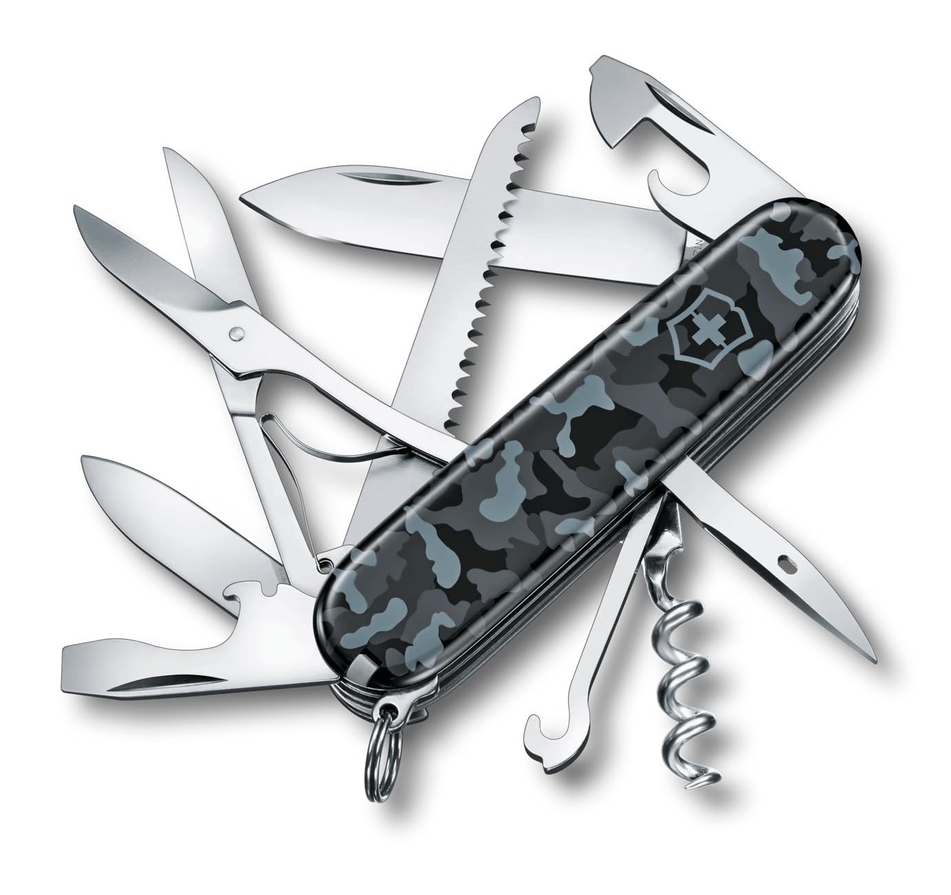 Victorinox Huntsman Couteau de Poche Suisse, Léger, Multitool, 15 Fonctions, Grand Lame, Tire Bouchon, Ouvre Boite, Navy Camouflage