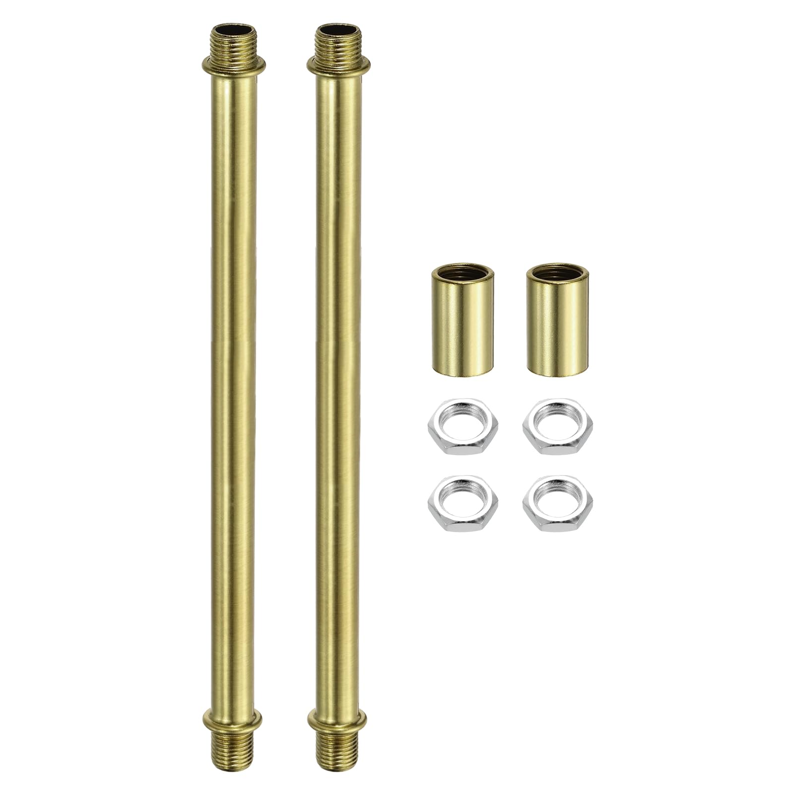 sourcing map 2Set 200mm/7.87" Straight Pipe Lamp Stems Rod Kit, M10 Carbon Steel Double End Fine Thread Rod with Lock Nuts Sleeve Connector for Table Floor Lamps Ceiling Light, Copper