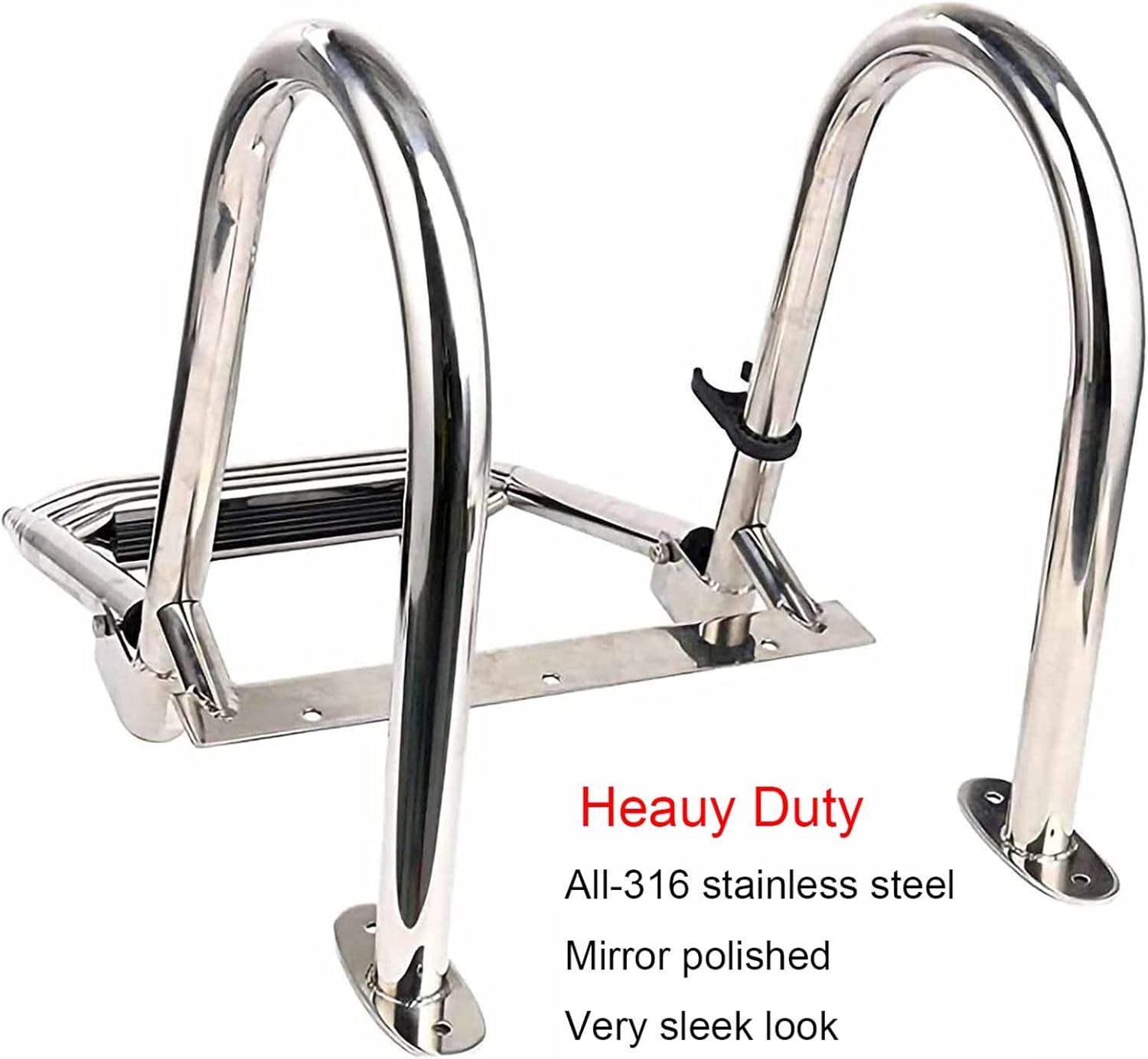 Ladders,316 Stainless Steel 4 Step Pontoon Boat Ladder Foldimarine Ladder Marine Heavy Dutycopiladder with Inboard Handrail and Wider Pedals, for Boat Yacht Dock/Swim Pool/Marine
