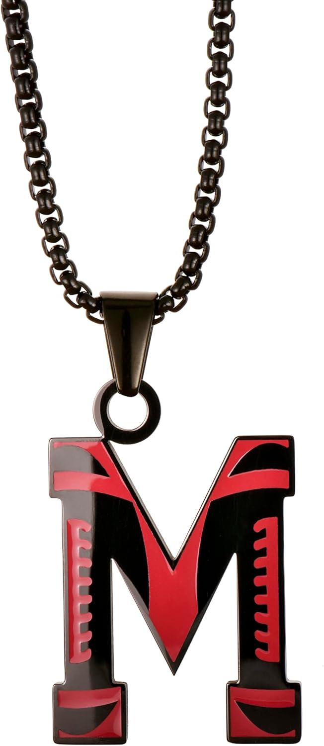 Football Stainless steel A-Z English Alphabet Necklace black letter Pendant for Men women
