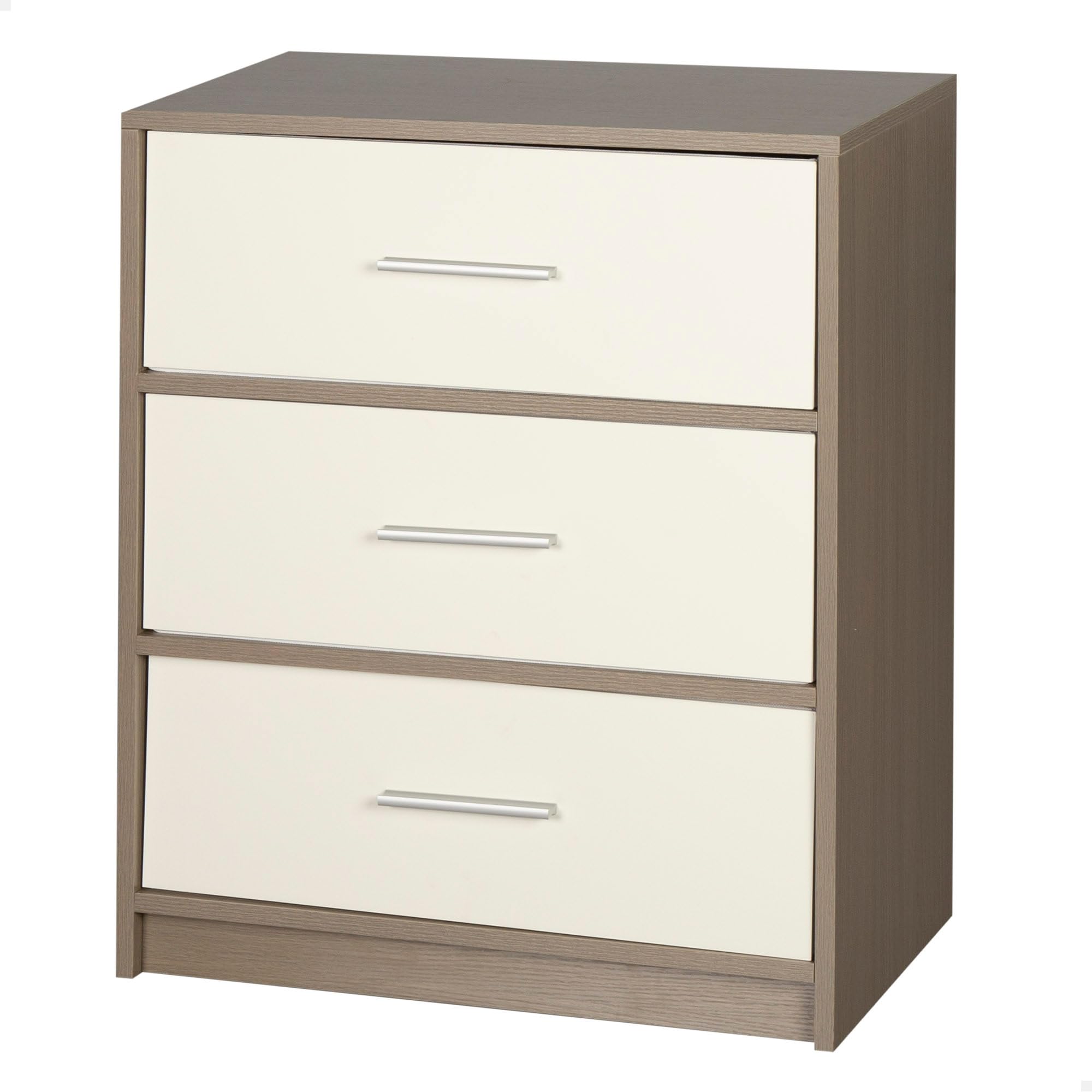 AKTIVE Max Home Mesita de noche multiusos, Gris y blanco, 3 cajones de tela ligeros, 58x30x70 cm, Estructura madera, Cómoda dormitorio, Mesitas de noche, Almacenaje, Organización hogar, Deco (18412)