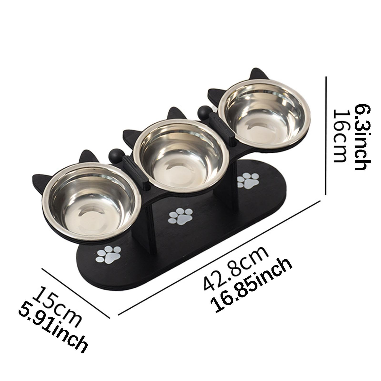1 Cuenco Elevado para Gatos Y Perros Doble Función con Soporte de Madera Y Recipientes de Acero Inoxidable Removibles Adecuado para Mascotas, Negro, Individual