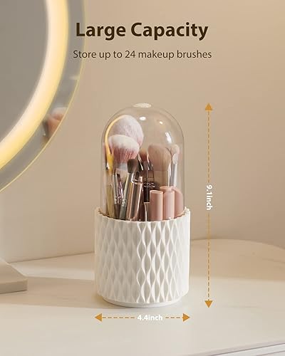 Miniatura 7 de [Actualización] Soporte giratorio para brochas de maquillaje, [a prueba de polvo y resistente al agua] Organizador de brochas de maquillaje