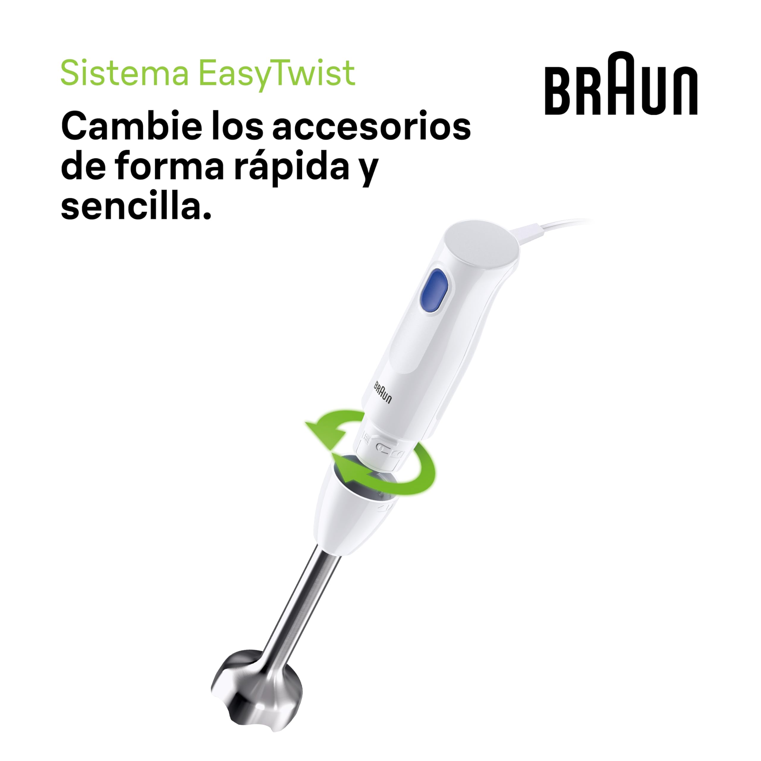 Braun Minipimer MultiQuick 1 - Batidora de mano ligera para sopas, batidos y papillas para bebé, 1 velocidad, vaso medidor 600 ml, 450W, blanco (MQ10.001MWH)