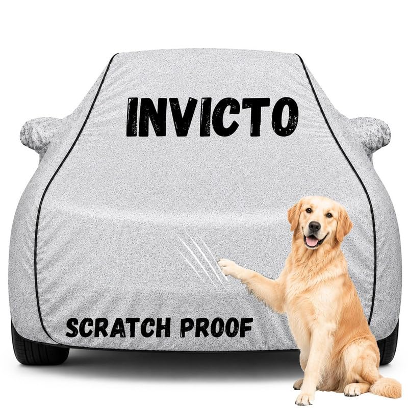 Image of Pure Fabric Silver 100% Waterproof Invicto Car Cover | Polyester Car Body Cover for Rain & Sun | UV Protection, Dustproof, Scratch Resistant, Windproof, Heat Resistant, Custom Fit