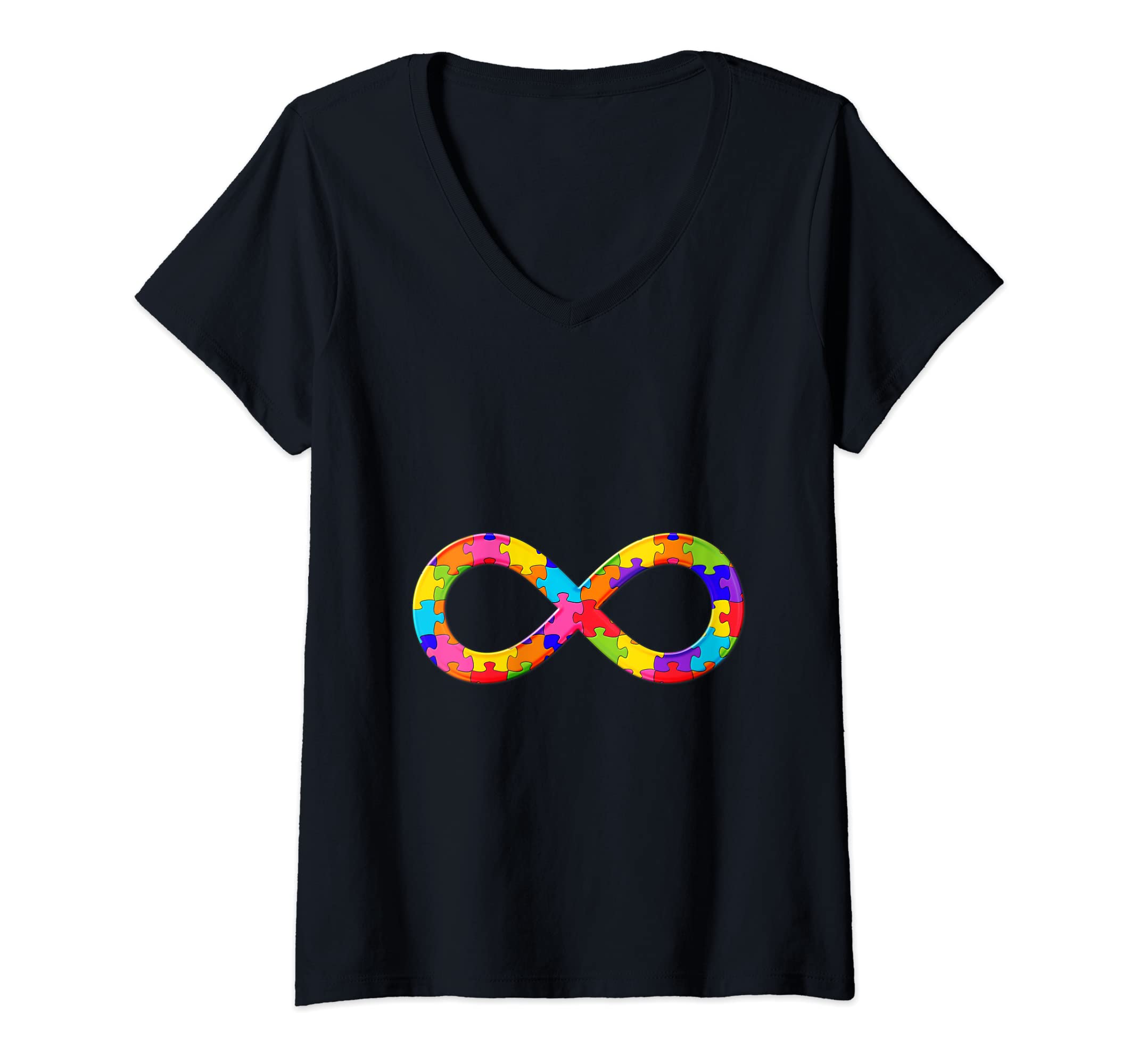 Womens Infinity Limitless Jigsaw Autism Puzzle V-Neck T-Shirt