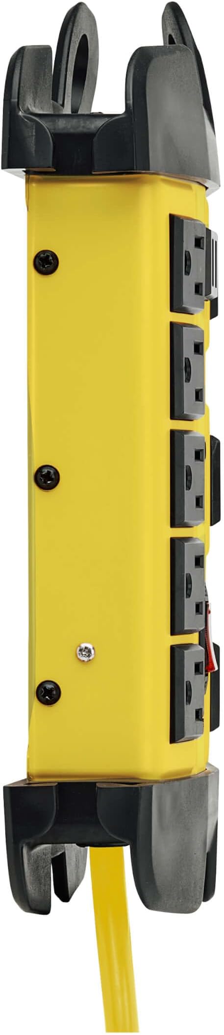 Tripp Lite Eaton TLM825SA Heavy Duty Power Strip with Surge Protection, 8 Outlets, 3900 Joules, Yellow Metal Housing, 25ft Cord, Keyhole Mounting Slots, Cord Wrap, Industrial Garage Work Shop Bench