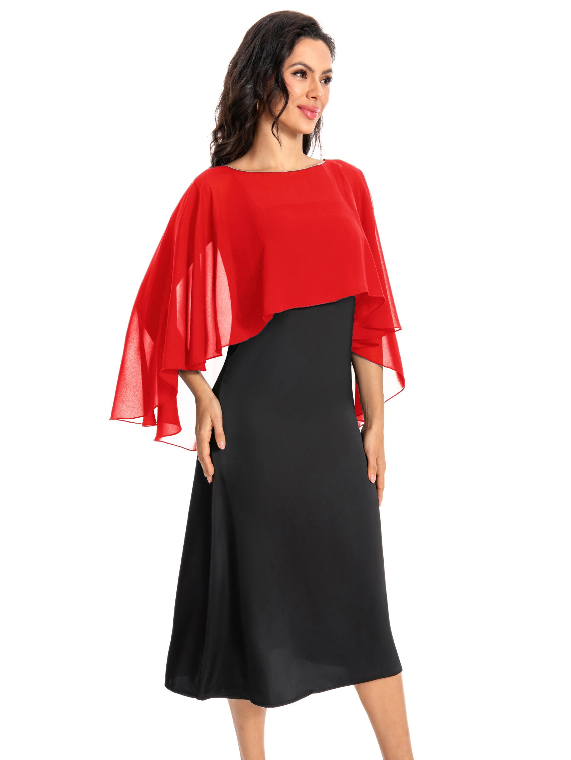 Baoqiya Chiffon Capes Soft Shawls and Wraps Capelets for Bridesmaid Wedding Formal Party Evening Dresses - Red - One Size