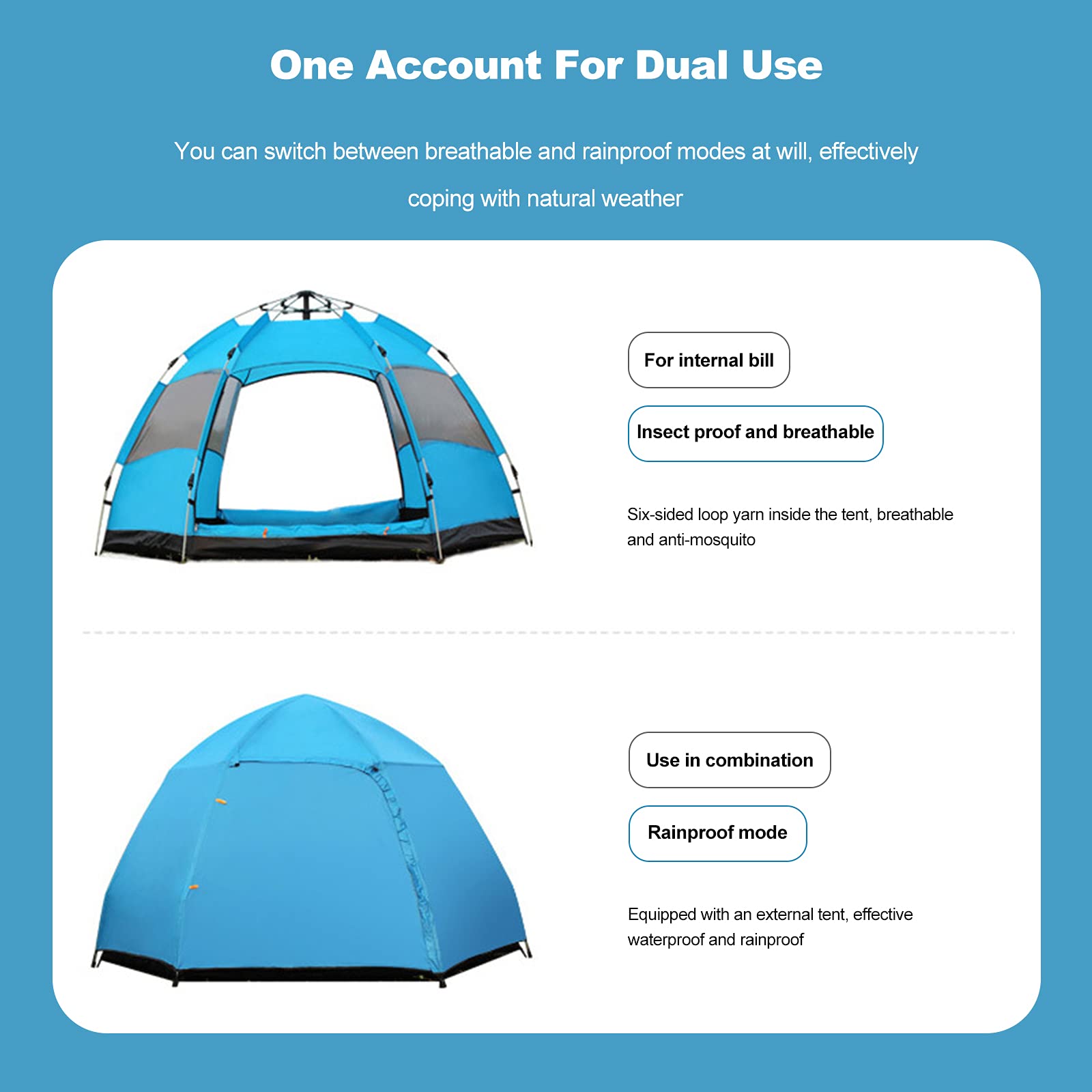 Ergocar Tienda de Campaña 210T PU Paño Impermeable Anti Viento & Protección UV Carpa Domo, 3-4 Personas Ultraligero Carpa Emergente para la Familia Senderismo Mochilero