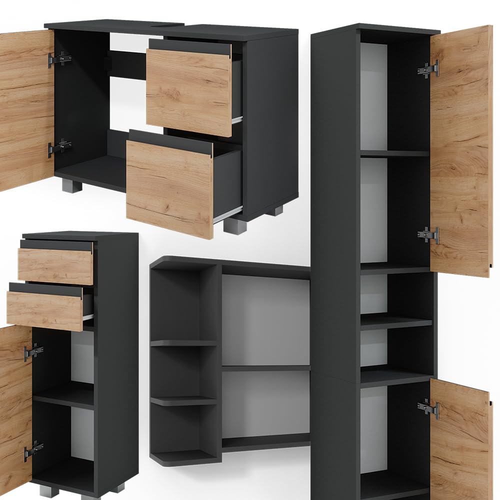 Badkamermeubel set J-Shape Antraciet 2 delen Vicco | Antraciet | Stel 1