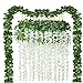 24 Pack Artificial Fake Wisteria Vine Rattan Hanging Garland Silk Flowers String and Ivy Leaf Foliage for Home Kitchen Garden Office Wedding Wall Decor (white, 24)