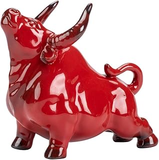VOSAREA Wall Street Bulls Statues Chinese Zodiac Ox Figurine Bull Statue Feng Shui Sculpture Wealth Prosperity Desktop Decor for Home Office Ceramic Decor