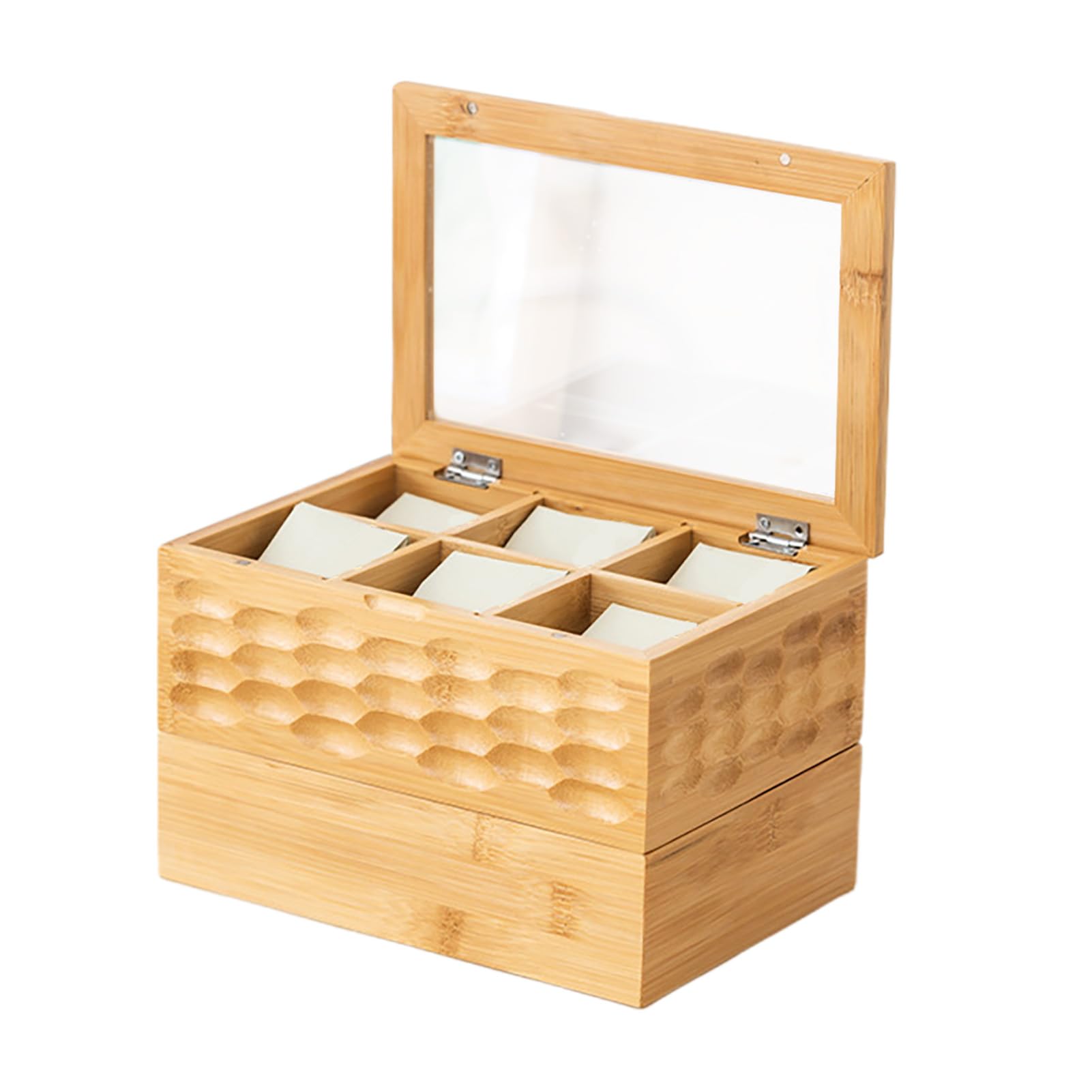 Bamboos Caja de té Organizadora, Cofre de té de Madera con Ventana Transparente, Caja de Almacenamiento de té con Cajón, Contenedor de té de Madera, Acabado de Madera,
