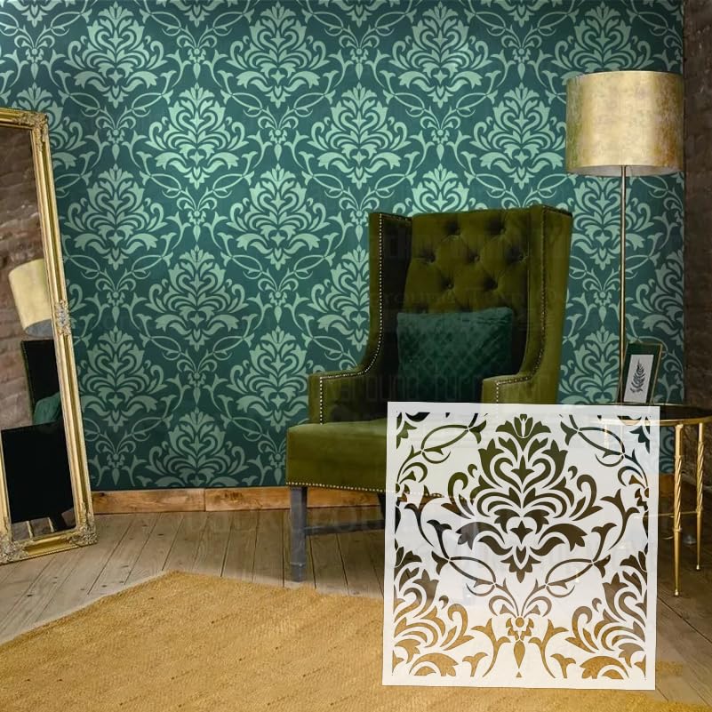 La Mejor Lista de Estarcidos disponible en línea para comprar. 48 Plantillas de lujo retro de Damasco de 50 cm para paredes, plantillas para pintar, reutilizables en la pared, decoración de muebles para decoración de yeso S501