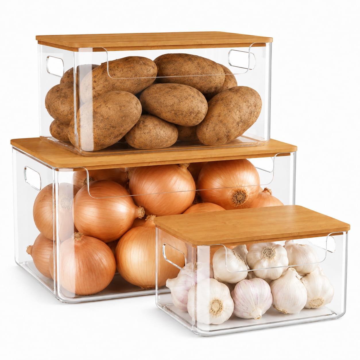 Paquete de 3 dispensadores de bolsas de basura con tapa, dispensador de bolsas de basura de plástico apilable extra grande debajo del fregadero para cocina, despensa, lavandería, organizador