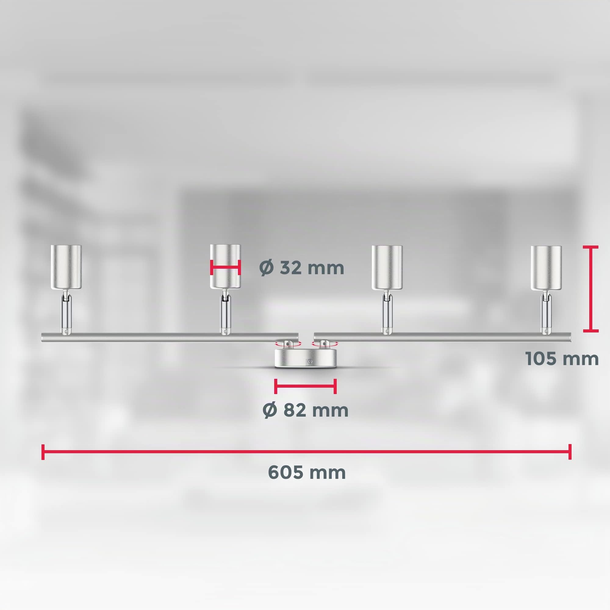B.K.Licht plafonnier LED 4 spots pivotants & orientables, inclus 4 ampoules LED 2,9W GU10, barre spots plafond salon salle à manger cuisine couloir, 2 bras tournants, lumière blanche chaude