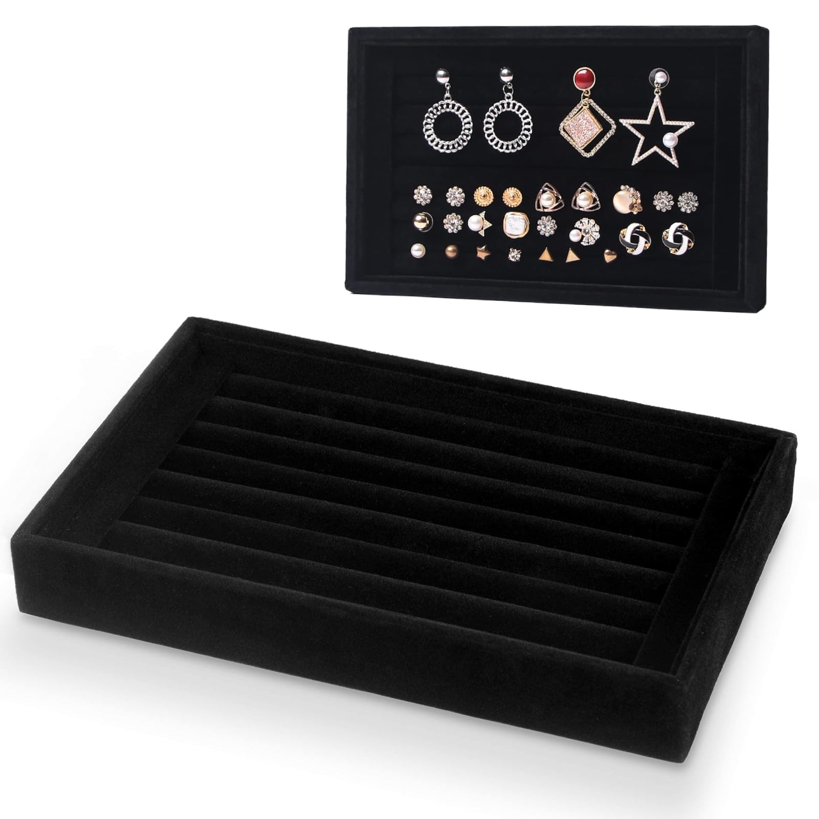 Velvet Jewelry Tray, Jewelry Display Storage Box Tray Case Earring Organizer Showcase Holder Drawer Stand