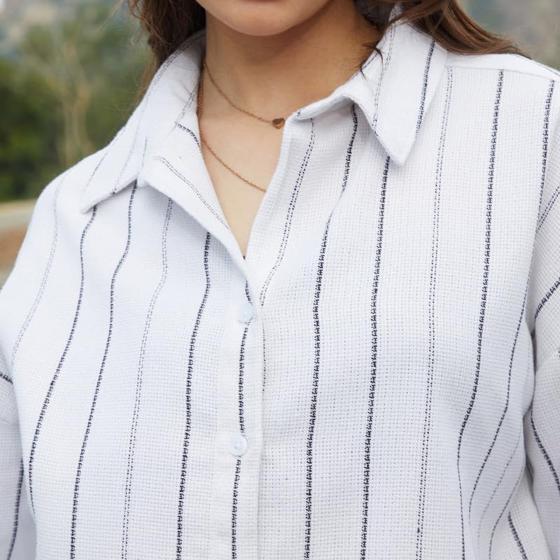 Image of PINACOLADA Women's Solid Oversized Shirt for Casual Wear | Spread Collar | Long Sleeve | Button Closure | Oversized Shirt Crafted with Comfort Fit for Everyday Wear