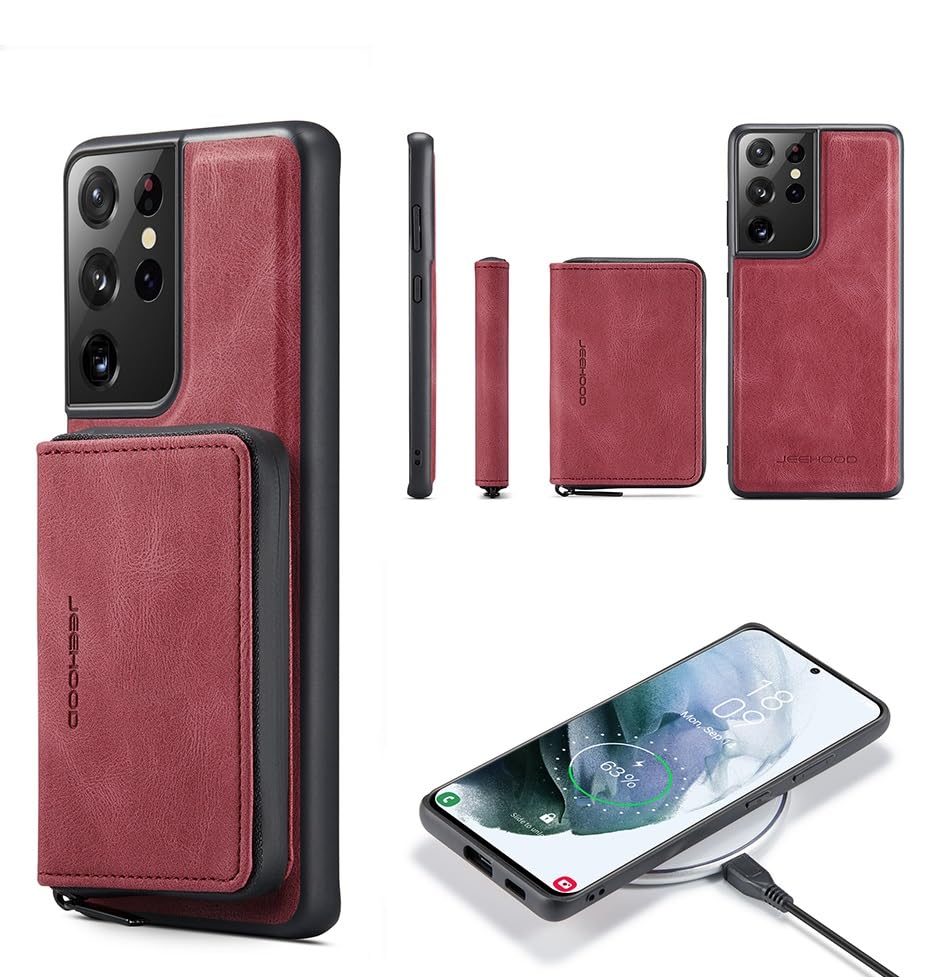 Étui Samsung S21 Ultra magnétique avec porte-cartes détachable et coque antichoc