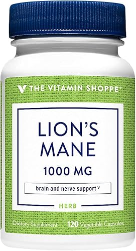 The Vitamin Shoppe Lion's Mane - Fórmula de hongos nootrópicos para el cerebro y el apoyo nervioso - 1,000 mg (120 cápsulas vegetales)