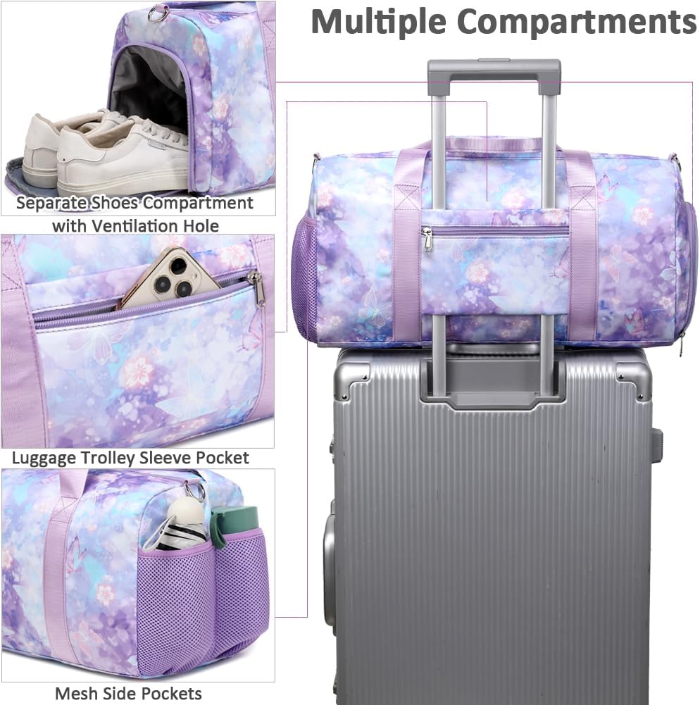 Dance Duffle Bag for Girls Sports Gym Bags with Wet Pocket Shoes Compartment Overnight Travel Duffel Bag for Girl Teens - Image 4