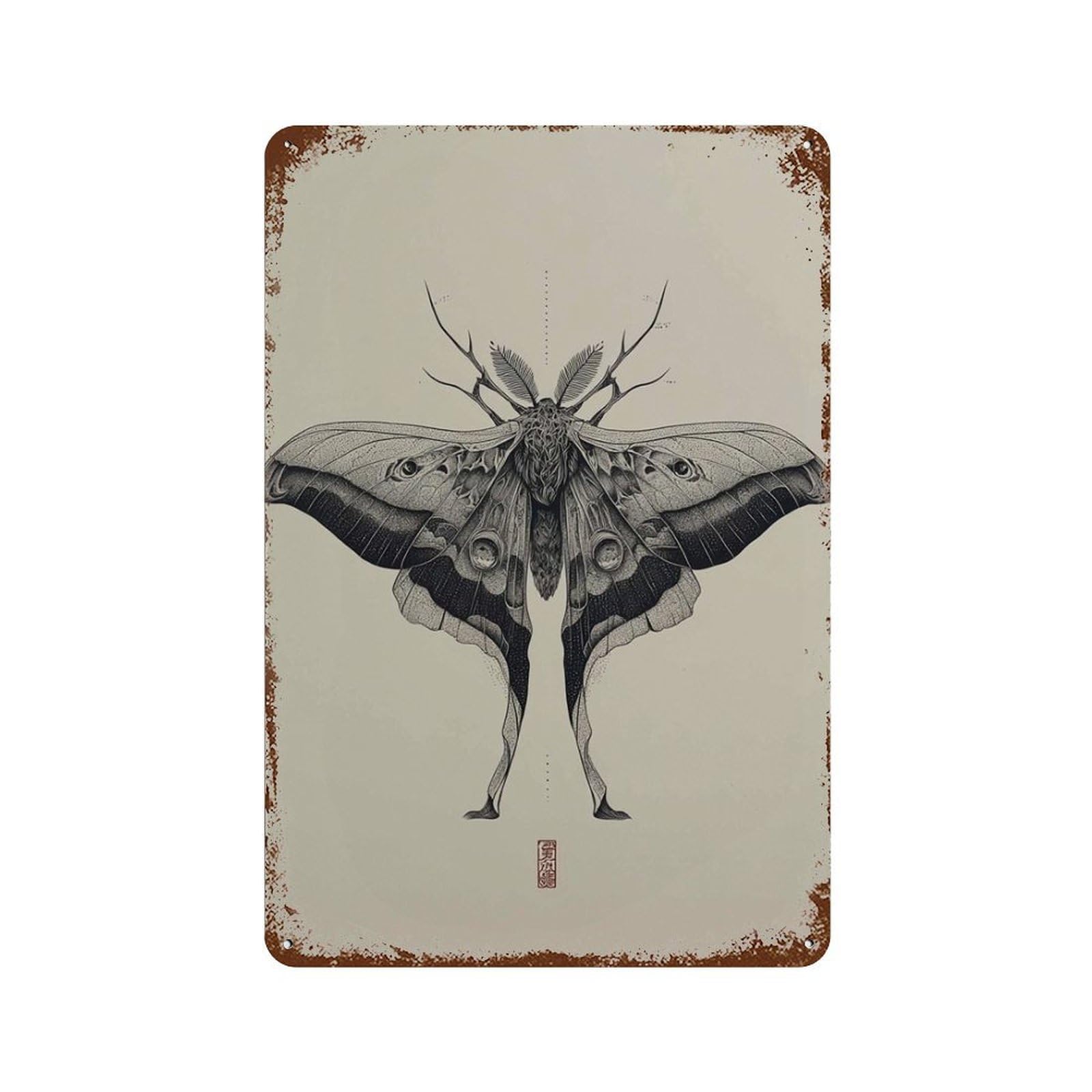 xiaoxiaoshen Moth – Gothic Insect Surreal Dark Academia Entomology Alternative Wall Decor Art Metal Tin Poster Modern Home Decor Art Home Bar Shop Decorations Vintage Sign 30x20cm