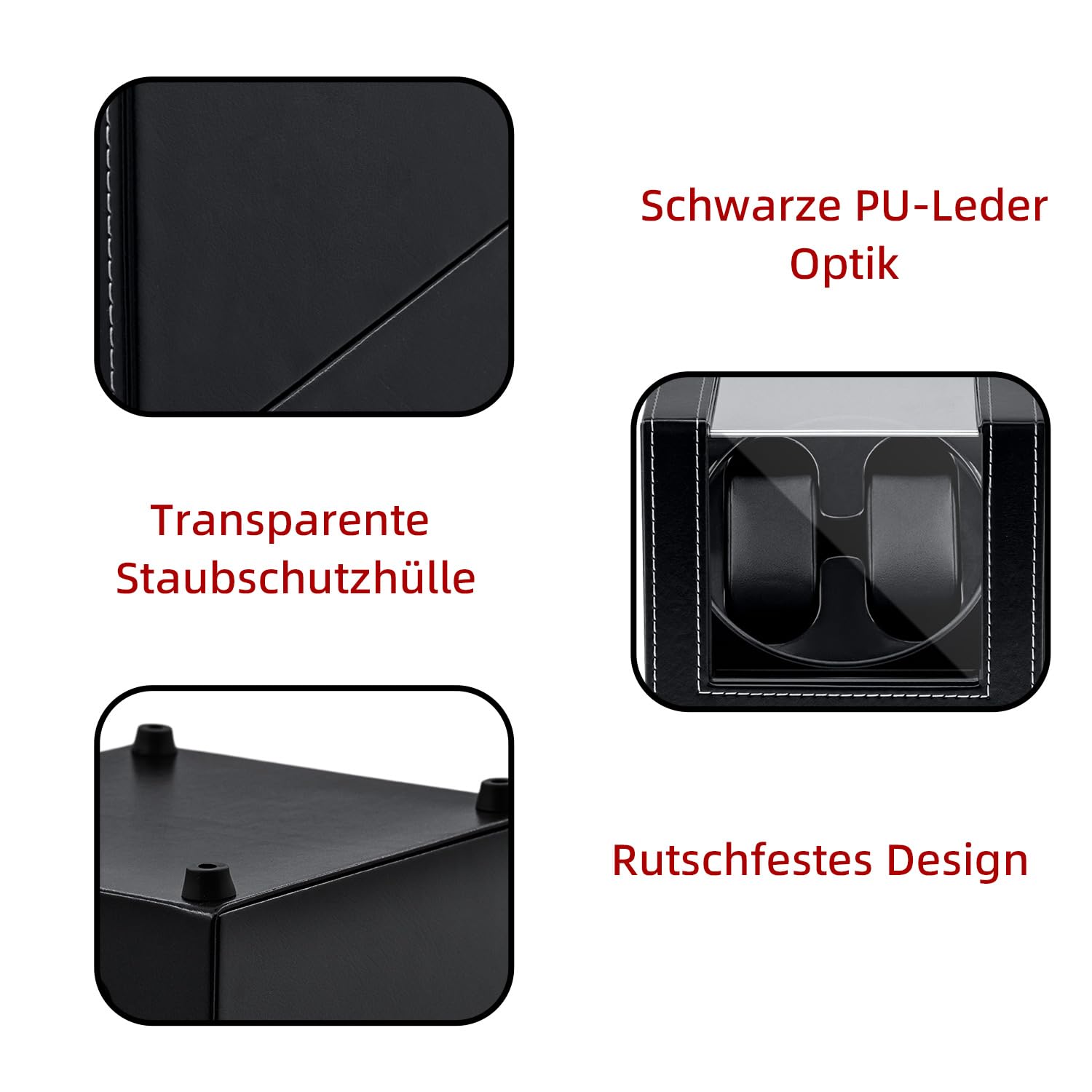 Mcbazel Uhrenbeweger 2 Uhren, Watch Winder für Herren und Damen USB-C Aufladung Uhrenbeweger Automatik TPD 970-2430 Zwei Wickelschwingmodi für Automatikuhren PU Leder - Schwarz
