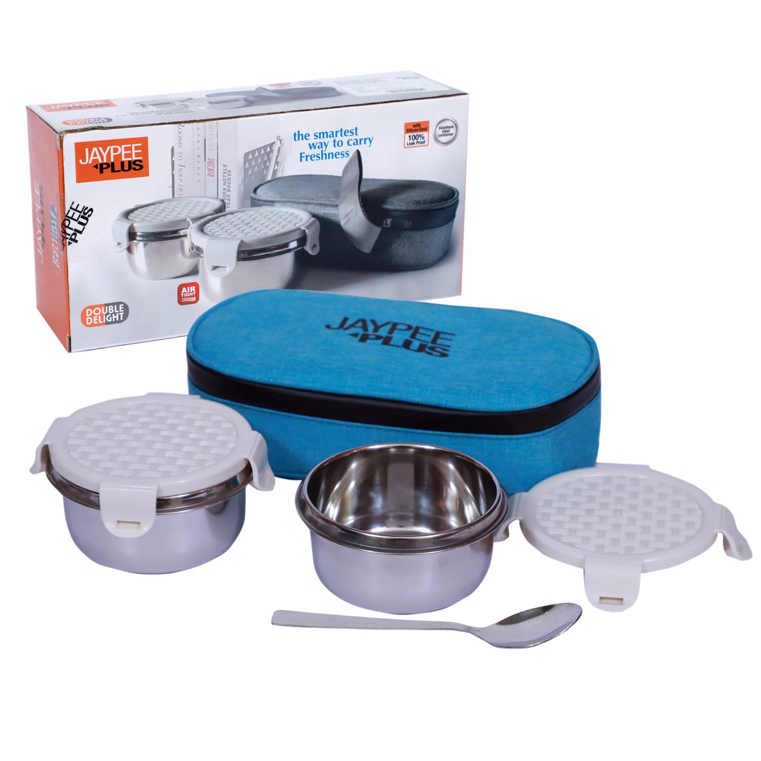 Jaypee Plus Stainless Steel Lunch Box Set with Bag, 2Pieces Double