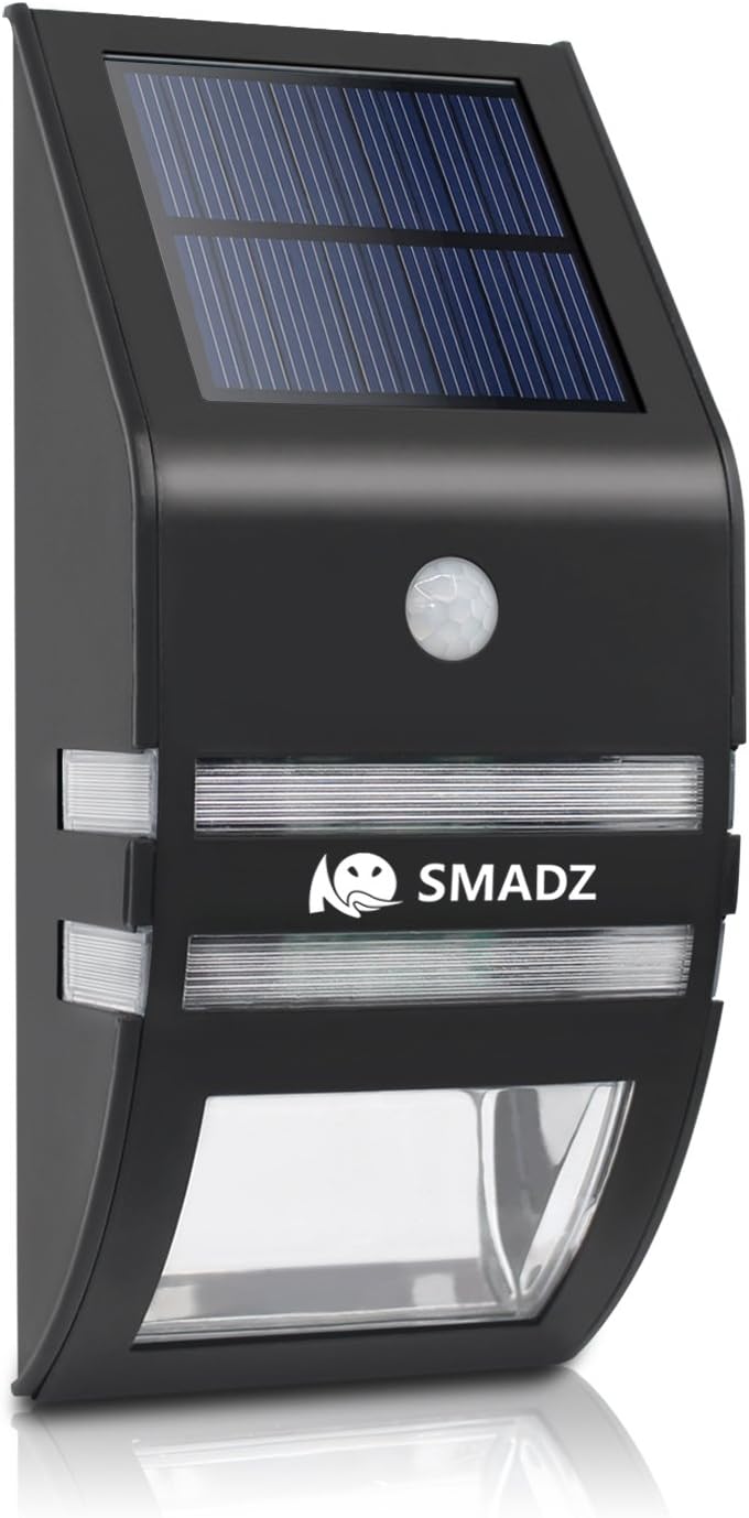 SMADZ SL72 Black Fashion Solar Powered Garden Lights Waterproof Stainless Steel Motion Sensor Security Patio Deck Yard Garden Driveway Stairs Outside Wall Pathway Light (Warm Light,Pack of 2)