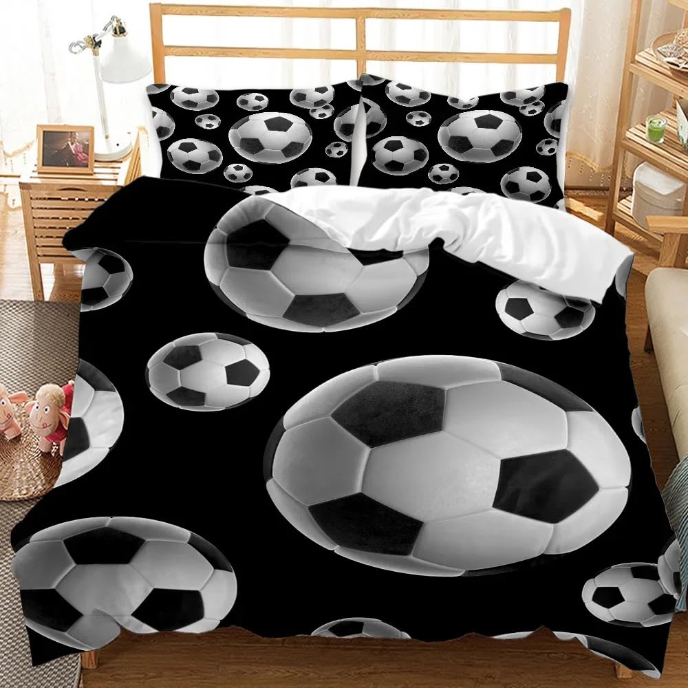 Funda Nordica Cama 135 Fútbol Infantil Juvenil Funda Edredón Cama 135 para Niñas Niños con Cremallera Suave Fundas Nordicas 200x220 cm + 2 Fundas de Almohada 50x75 cm
