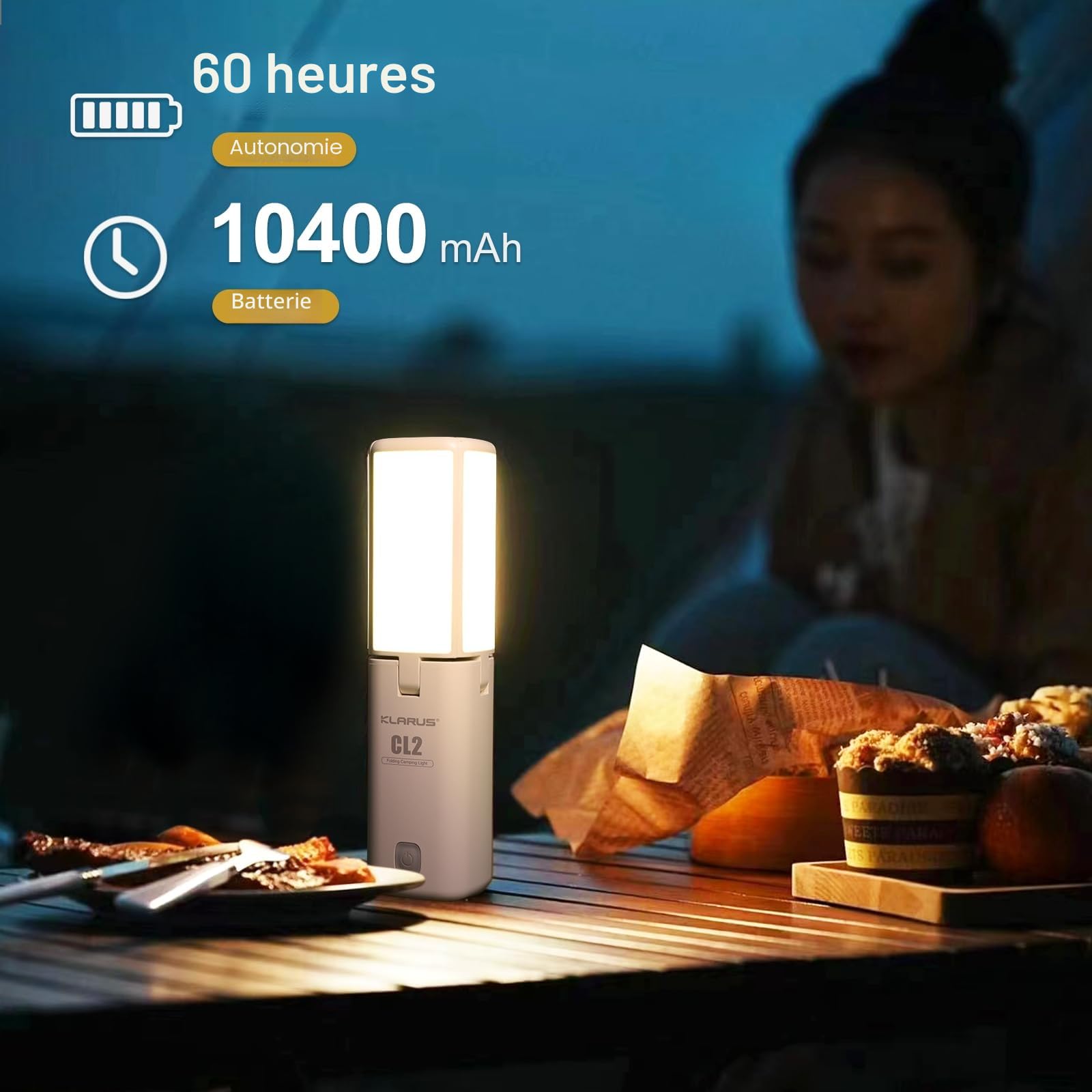 KLARUS CL2 Lampe Camping Multifonctionnelle, 10000 mAh rechargeable Lanterne Camping déformable, 750 lumens ,8 modes d'éclairage, lanterne LED étanche IPX5 pour tentes, pêche, randonnée d'urgence