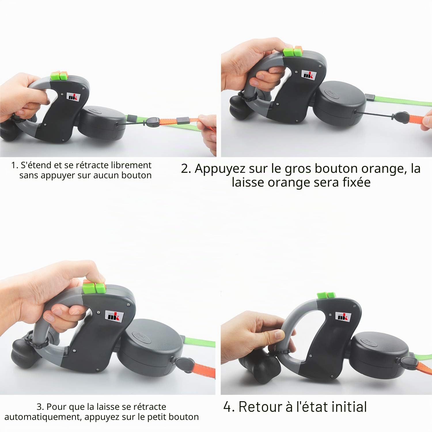 Laisse de Chien Rétractable Automatique Double pour 2 Chiens Extensible à 3 m 22.7kg par Laisse 15 pcs Sac pour Chien Noir Unie 300 cm