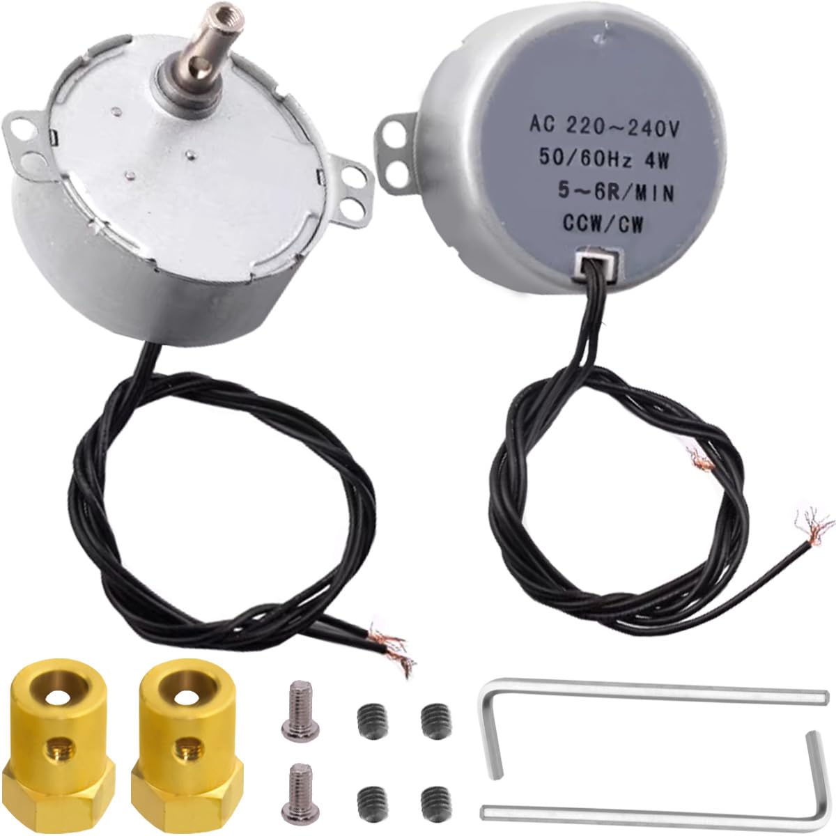 JYUDAUFU 2 Pcs TYC50 Synchronous Motor 5-6RPM AC 220~240V 4W 50/60Hz CW/CCW Rotary Gear Permanent Magnet Motor with 7mm Flexible Coupling Connector, for Microwave Turntable/Heater/DIY/Cup Turner