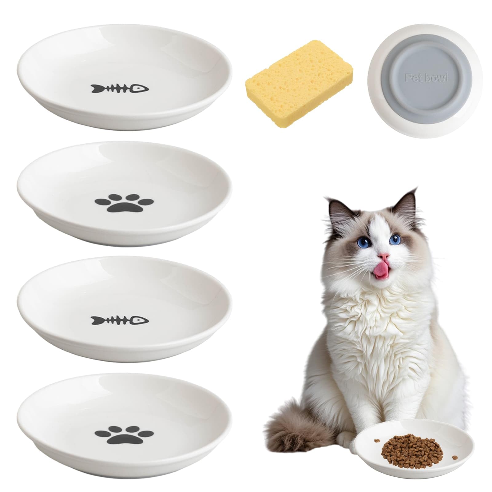 Bol de nourriture pour chat anti-fatigue des moustaches en céramique avec socle stable