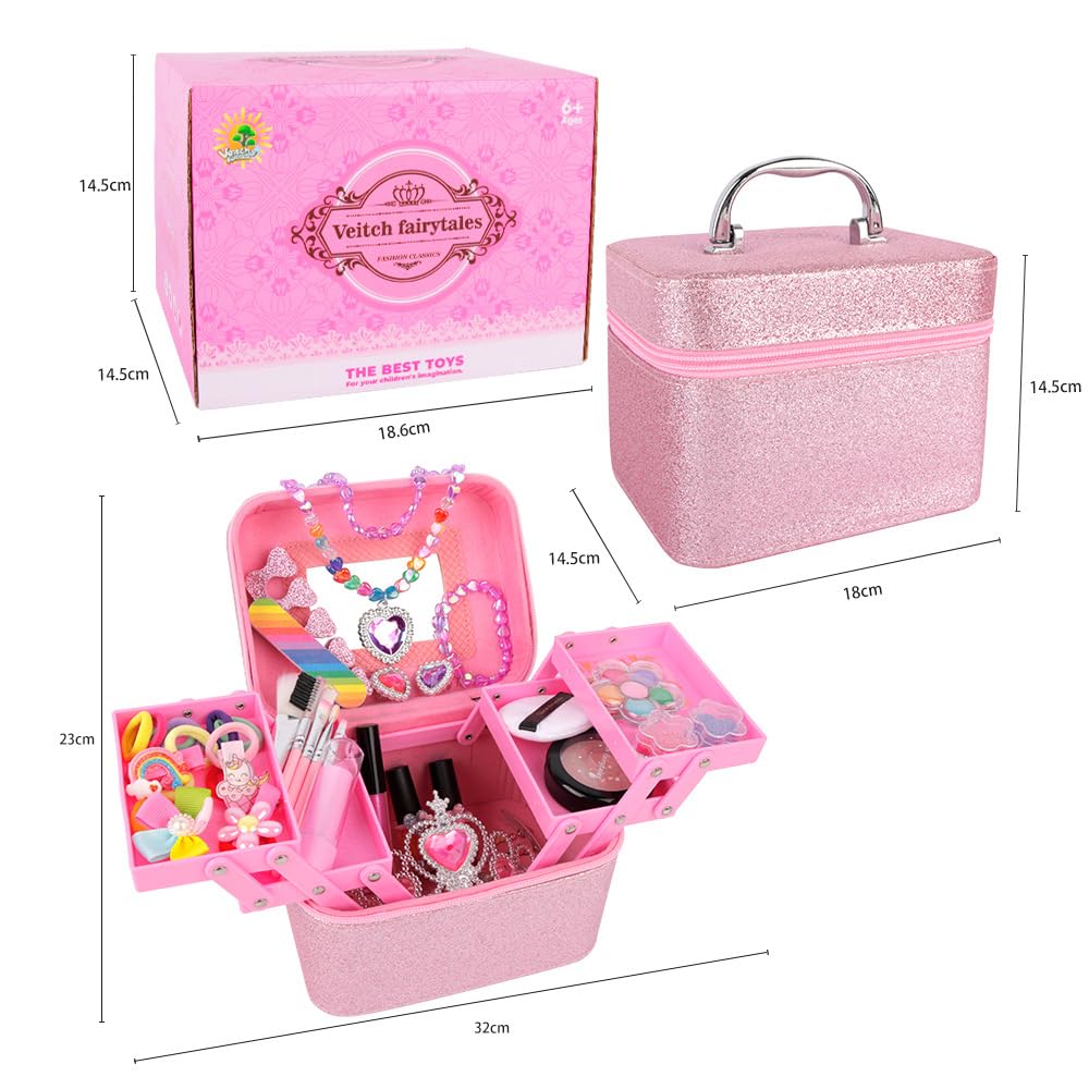 Walmeck Set di Gioielli da Principessa per Ragazze, Kit di Trucco da