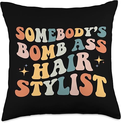 Retro Sarcastic Hair Dresser Hair Stylist Women NS Somebody's Bomb Ass - Divertida almohada retro de peluquería para peluquería, 18 x 18 pulgadas,